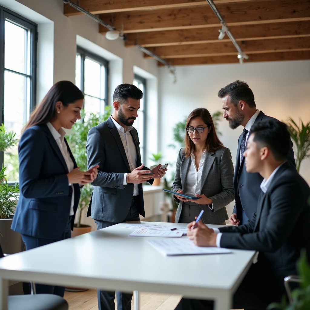 Professional team collaboration in modern workspace